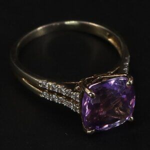 14 carat Designer MICHELLE ALBALA Amethyst Sterling Silver Gold Ring Pl Size 8